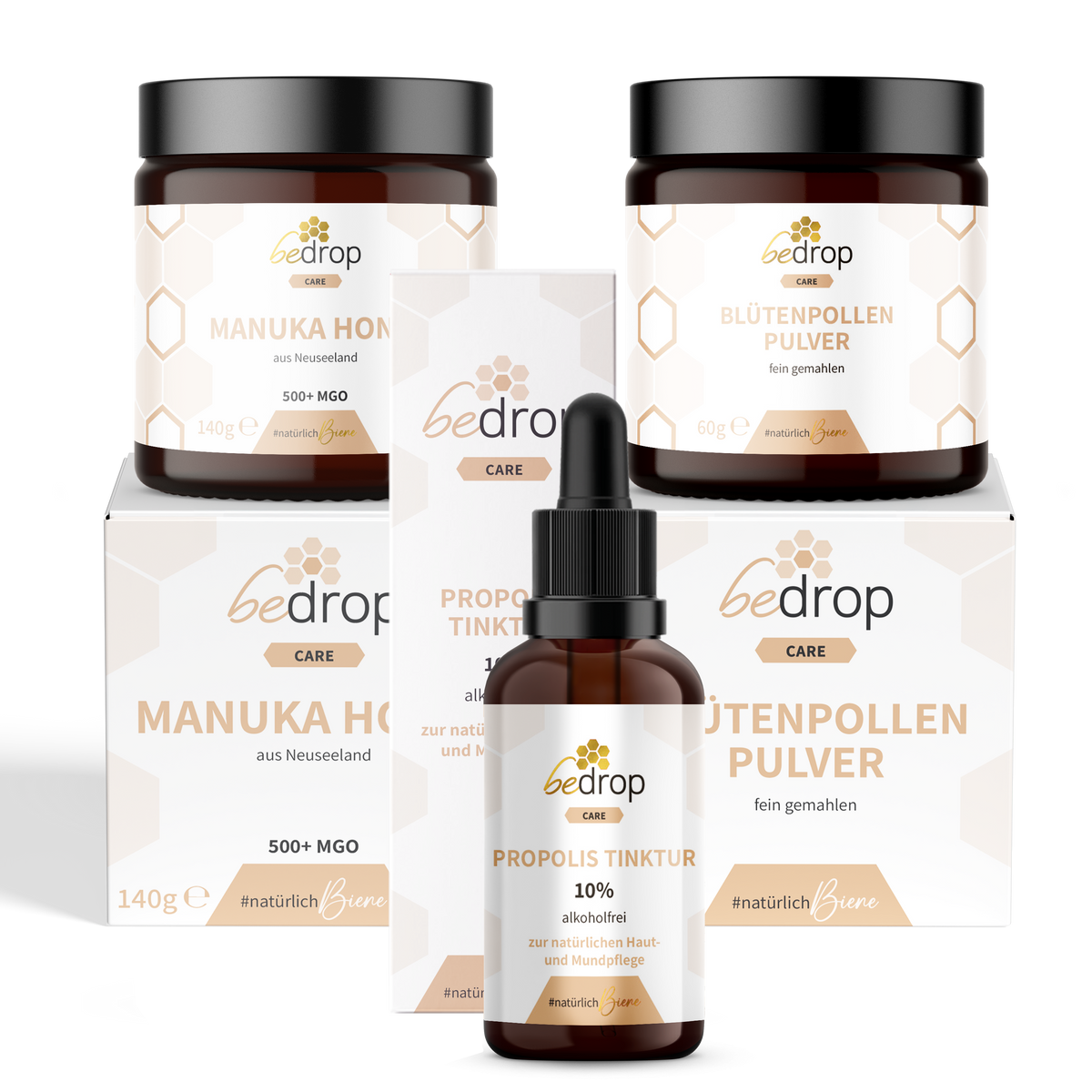 Bee’s Kindheitsset | Blütenpollenpulver, Propolis Tinktur alkoholfrei 10% und Manuka Honig