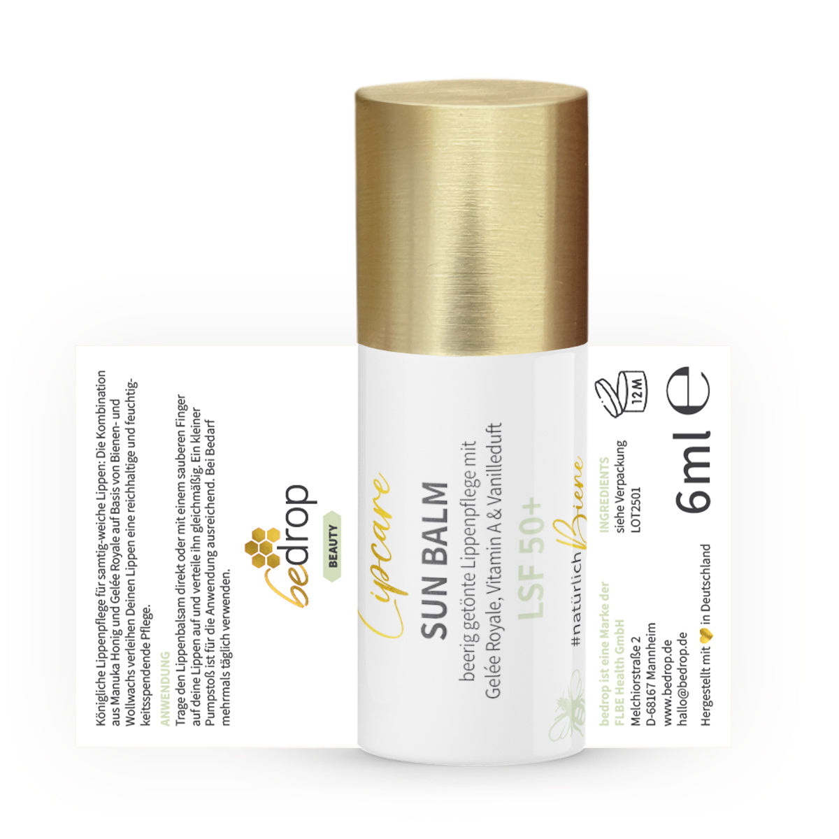 SUN BALM LSF 50+ - getönter Lippenpflegebalsam mit Gelée Royale & zartem Vanilleduft