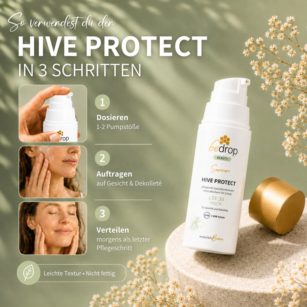 HIVE PROTECT LSF 30 - Sonnencreme für Gesicht & Dekolleté mit mineralischem UVA & UVB-Schutz  - 50ml