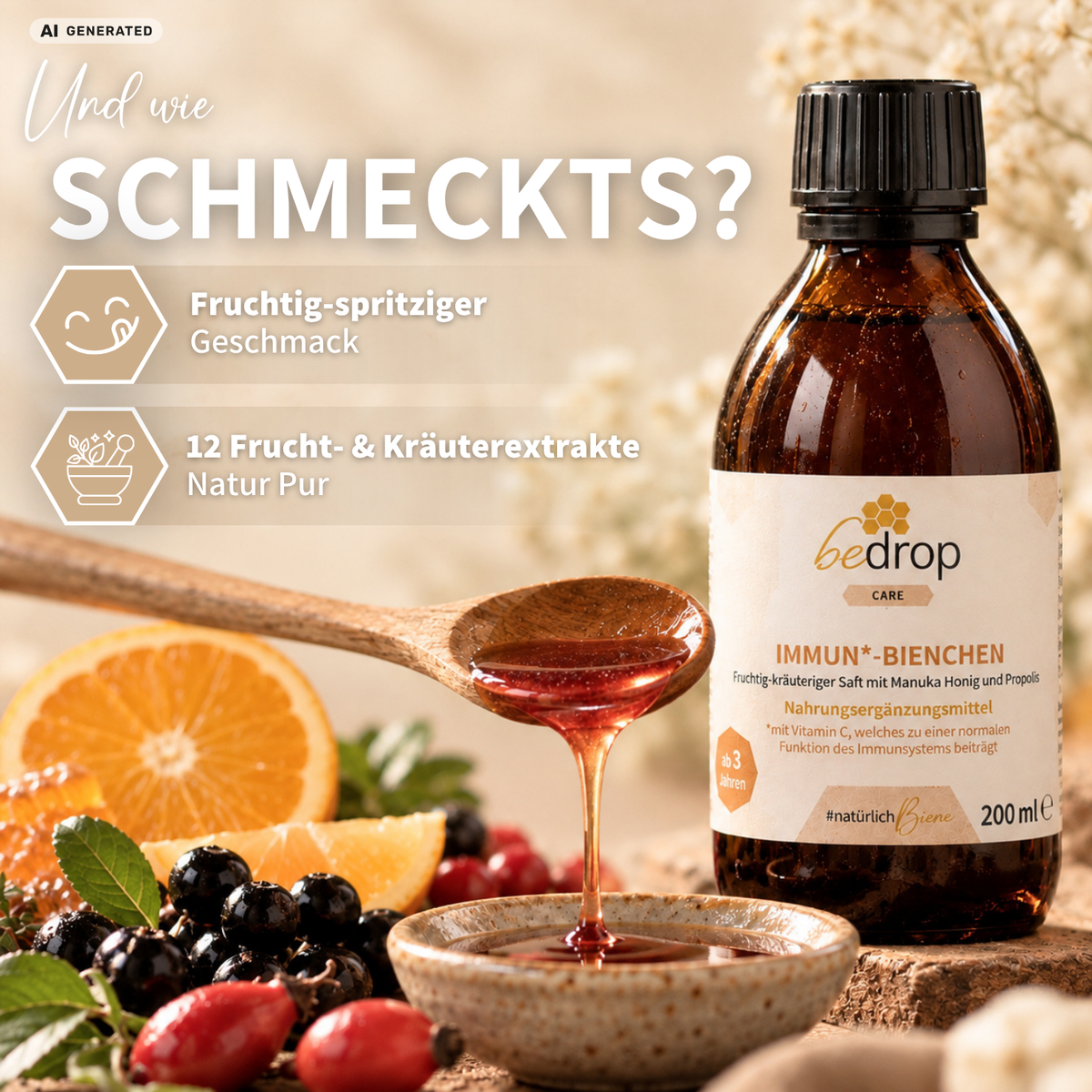 IMMUN*-BIENCHEN - Fruchtig-kräutriger Saft mit Manuka Honig und Vitamin C aus Acerola / 200ml